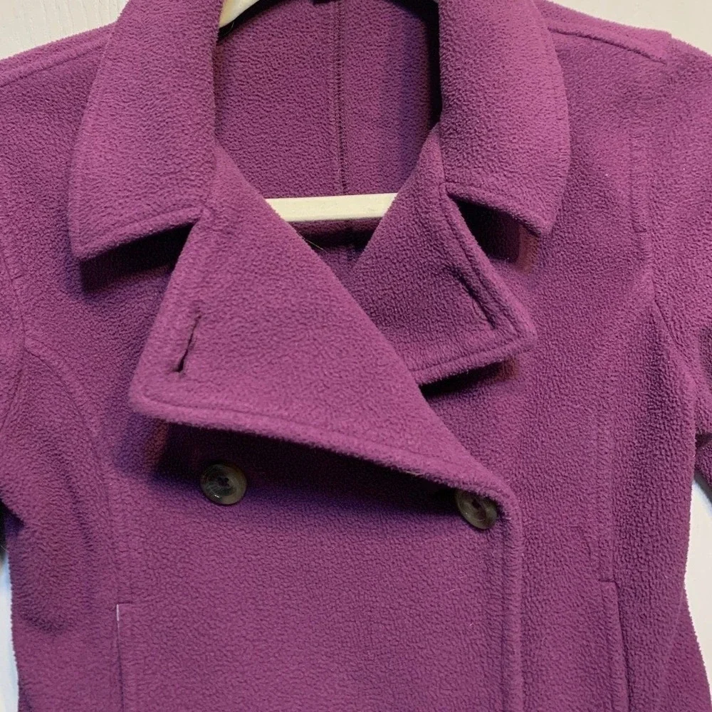 Lands End‎ Fleece Girls Pea Coat Jacket 6X-7 Purple Preppy School Casual Classic
